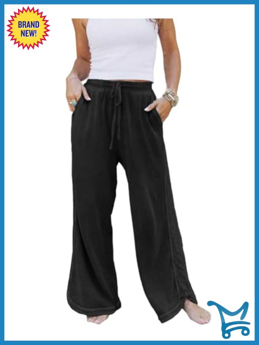 Wide Leg Cotton Sweatpants High Waisted Drawstring Lounge Yoga Pants